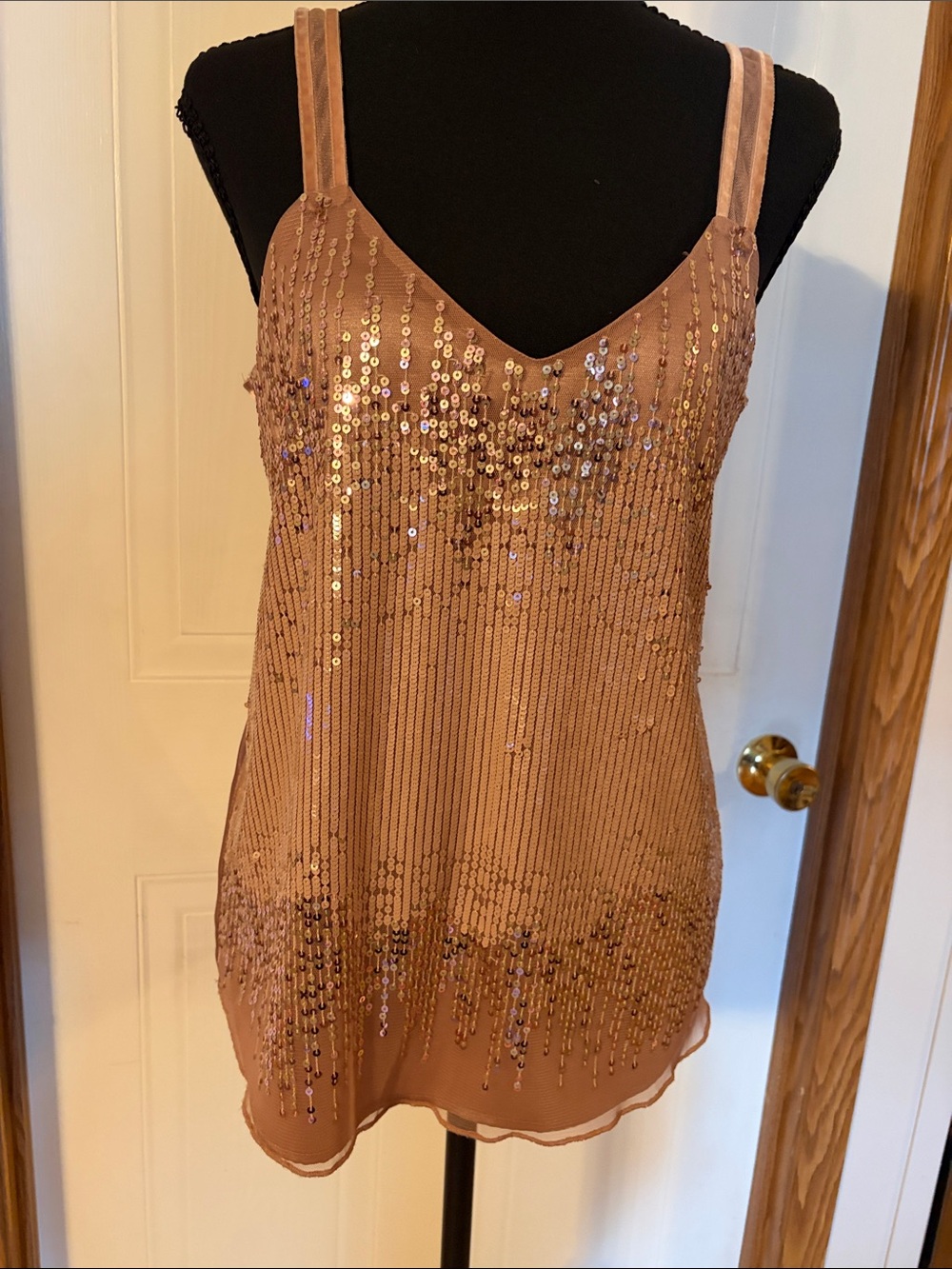White House Black Market antique blushSequin Strap Tank Top